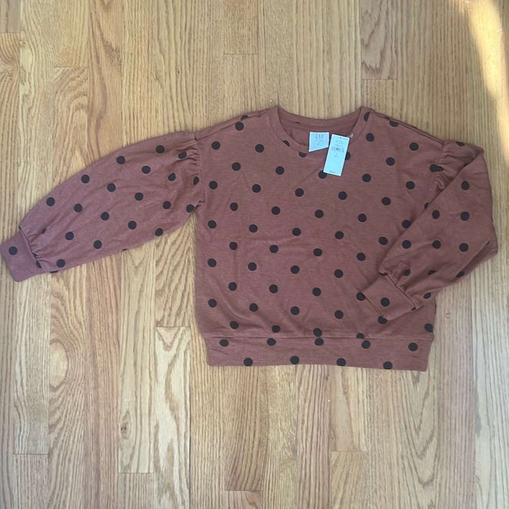 NWT Gap Softspun Chocolate Long Sleeve Polka Dot Lightweight Top Small (6-7)